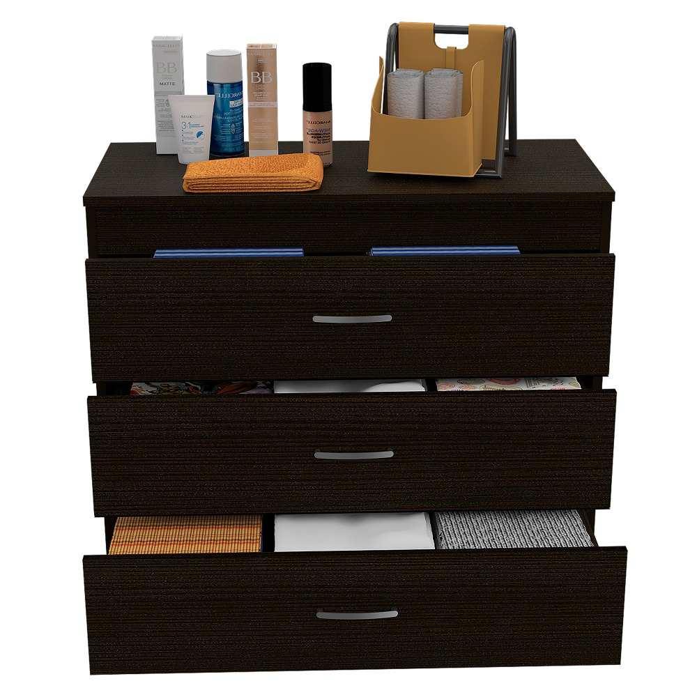 Cómoda Melia Wengue 80x75cm De Tres Hileras con Tres Cajones - Cajoneras | Bylmo