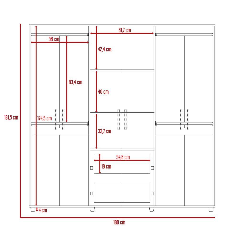 Closet Amatista Rovere 180 cm con Seis Puertas Y Dos Cajones - Closets | Bylmo