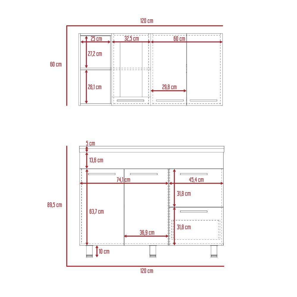 Cocina Thyra Sangria 120 cm Derecha con Mesón - Cocinas | Bylmo