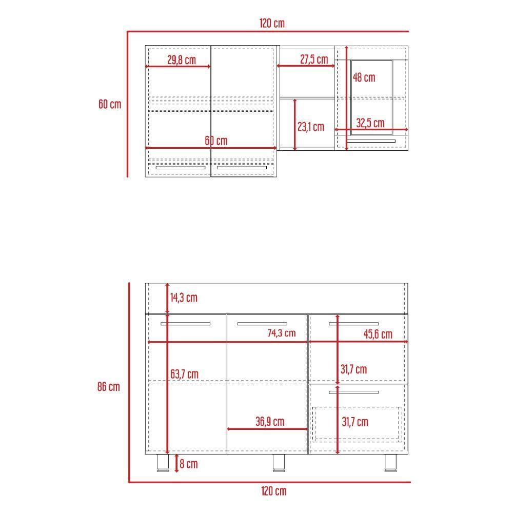 Cocina Toscana Sangria 120 cm Izquierda con Mesón - Cocinas | Bylmo