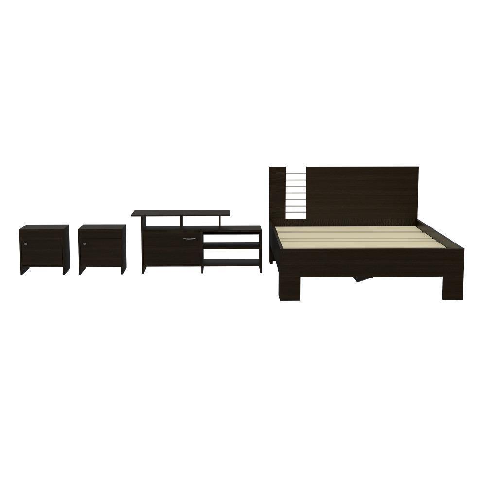 Combo Habitación Tivoli Wengue Cama Doble 140 cm + 2 Mesas de Noche + Rack de Tv - Camas | Bylmo