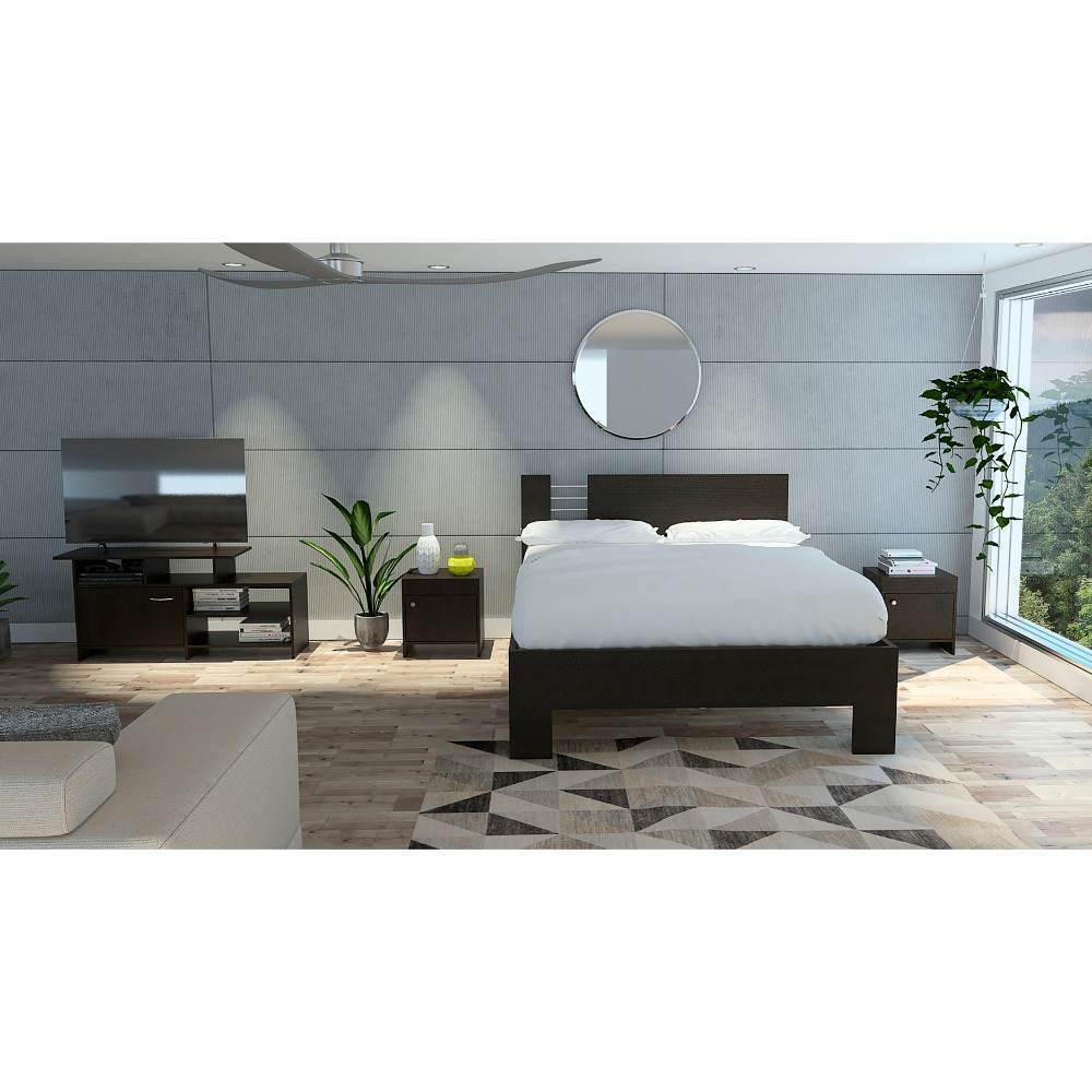 Combo Habitación Tivoli Wengue Cama Doble 140 cm + 2 Mesas de Noche + Rack de Tv - Camas | Bylmo
