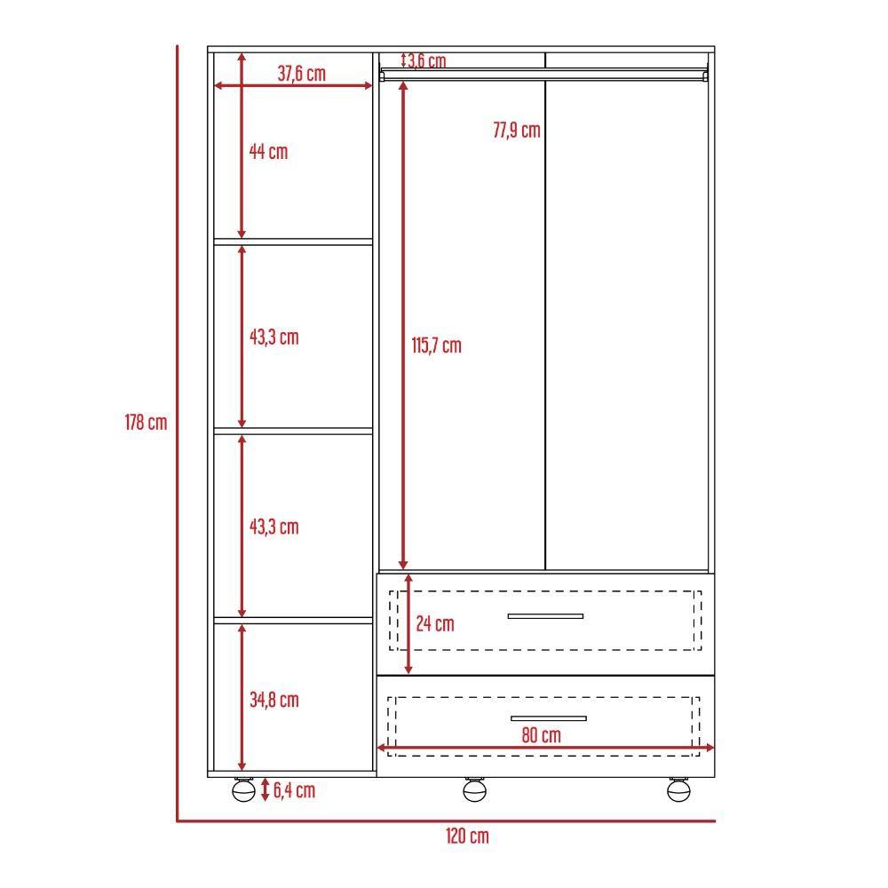 Closet Torino Wengue 120 cm con Seis Puertas y Dos Cajones - Closets | Bylmo