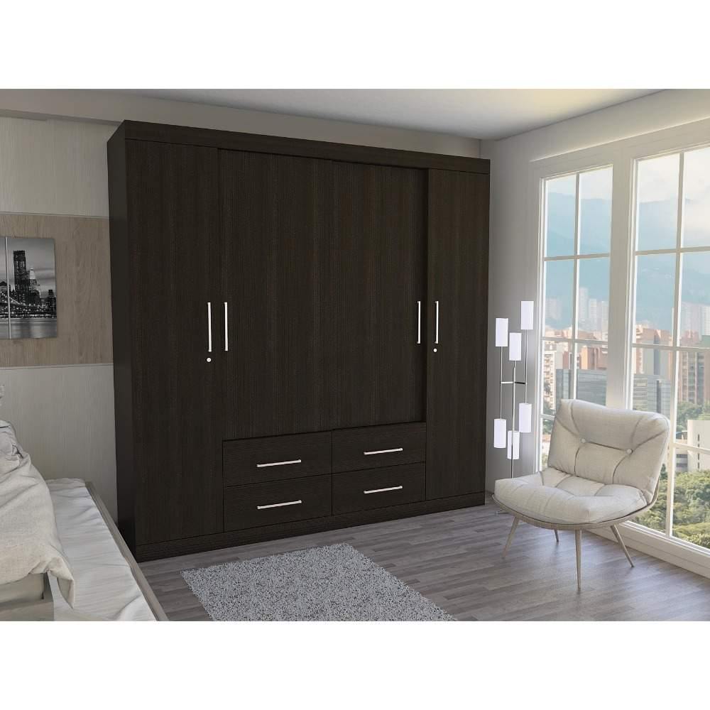 Closet Fira Wengue 200 cm con Cuatro Puertas y Cuatro Cajones - Closets | Bylmo