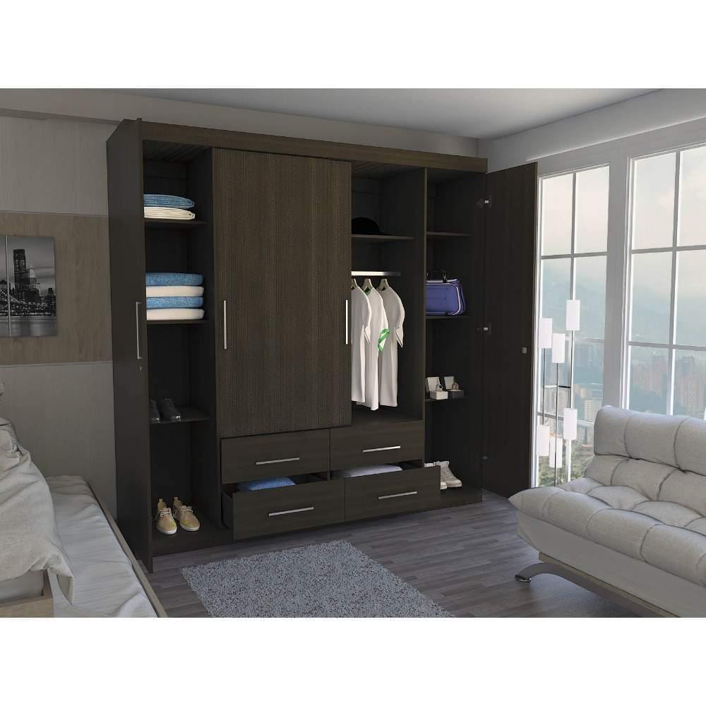 Closet Fira Wengue 200 cm con Cuatro Puertas y Cuatro Cajones - Closets | Bylmo