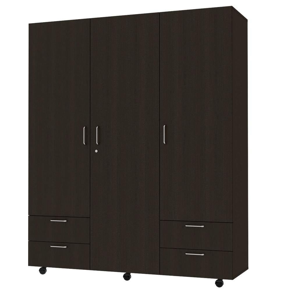 Closet Dominic Wengue 150 cm con Tres Puertas y Cuatro Cajones - Closets | Bylmo