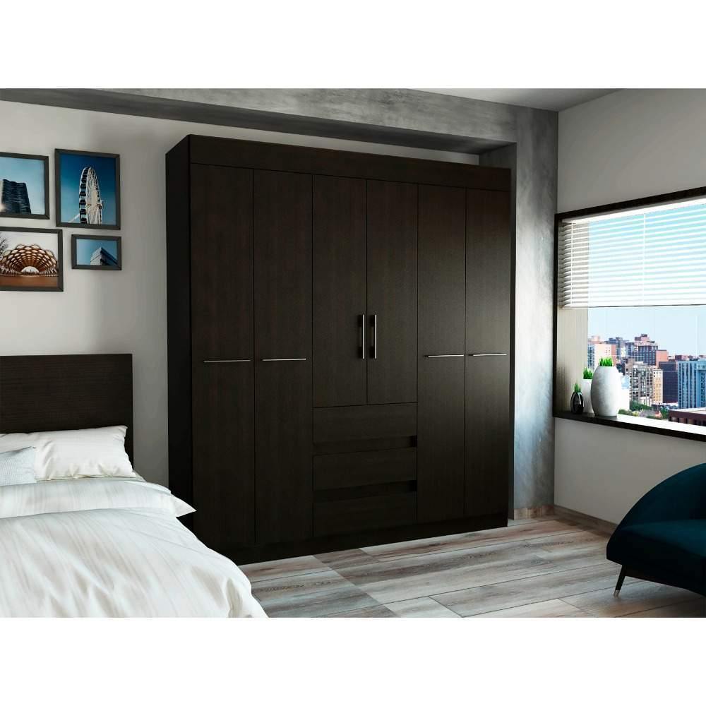 Closet Oslo Wengue 180 cm con Seis Puertas y Tres Cajones - Closets | Bylmo
