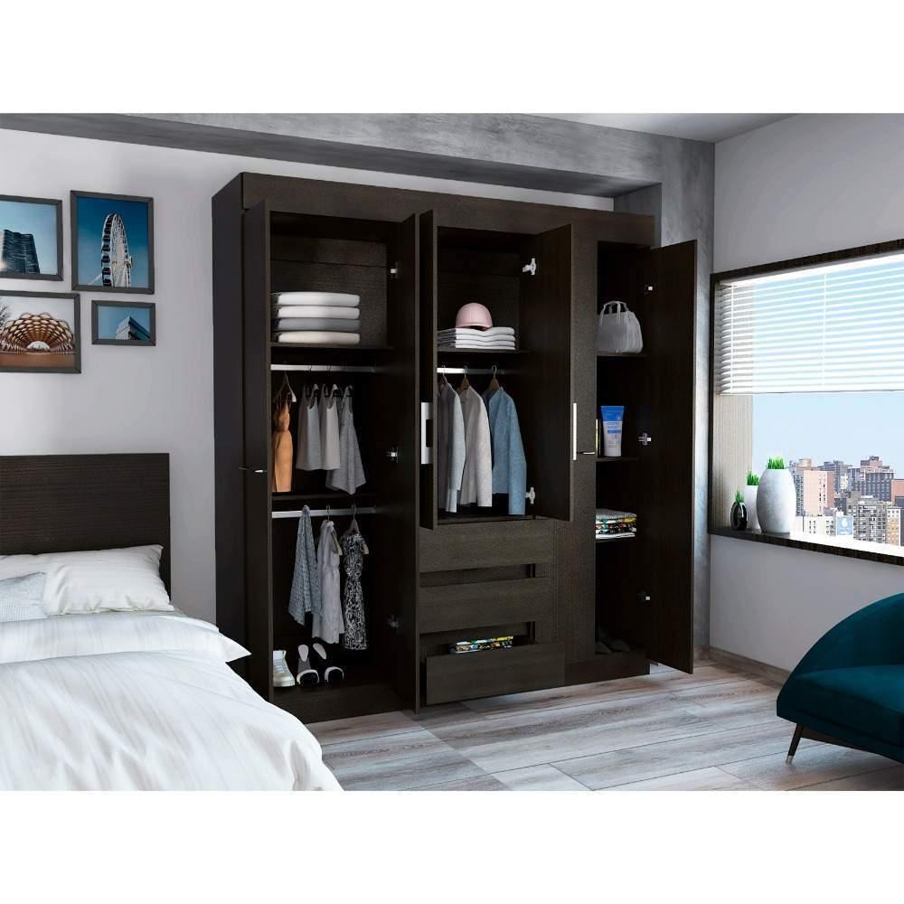Closet Oslo Wengue 180 cm con Seis Puertas y Tres Cajones - Closets | Bylmo
