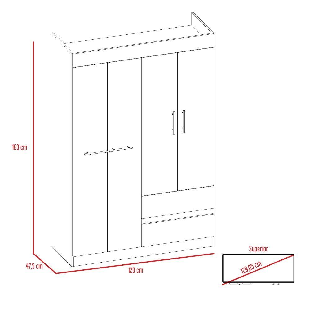 Closet Caoba Wengue 120 cm con Cuatro Puertas y Dos Cajones - Closets | Bylmo