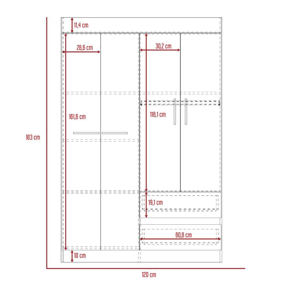 Closet Caoba Wengue 120 cm con Cuatro Puertas y Dos Cajones - Closets | Bylmo