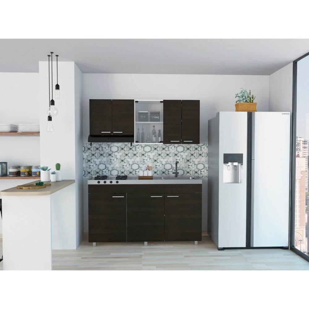 Cocina Sicilia Wengue y Blanco 150 cm Derecha con Mesón - Cocinas | Bylmo