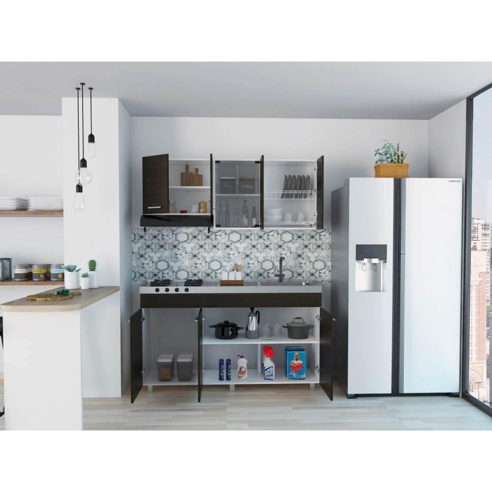 Cocina Sicilia Wengue y Blanco 150 cm Derecha con Mesón - Cocinas | Bylmo