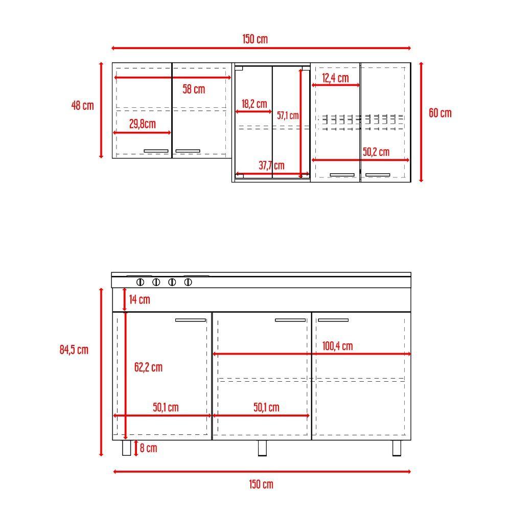 Cocina Sicilia Wengue y Blanco 150 cm Derecha con Mesón - Cocinas | Bylmo
