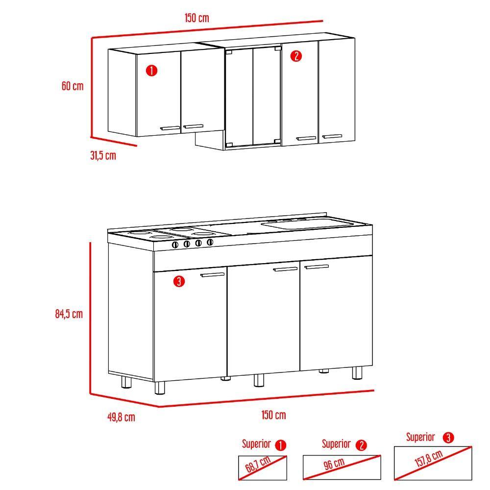 Cocina Sicilia Wengue y Blanco 150 cm Derecha con Mesón - Cocinas | Bylmo