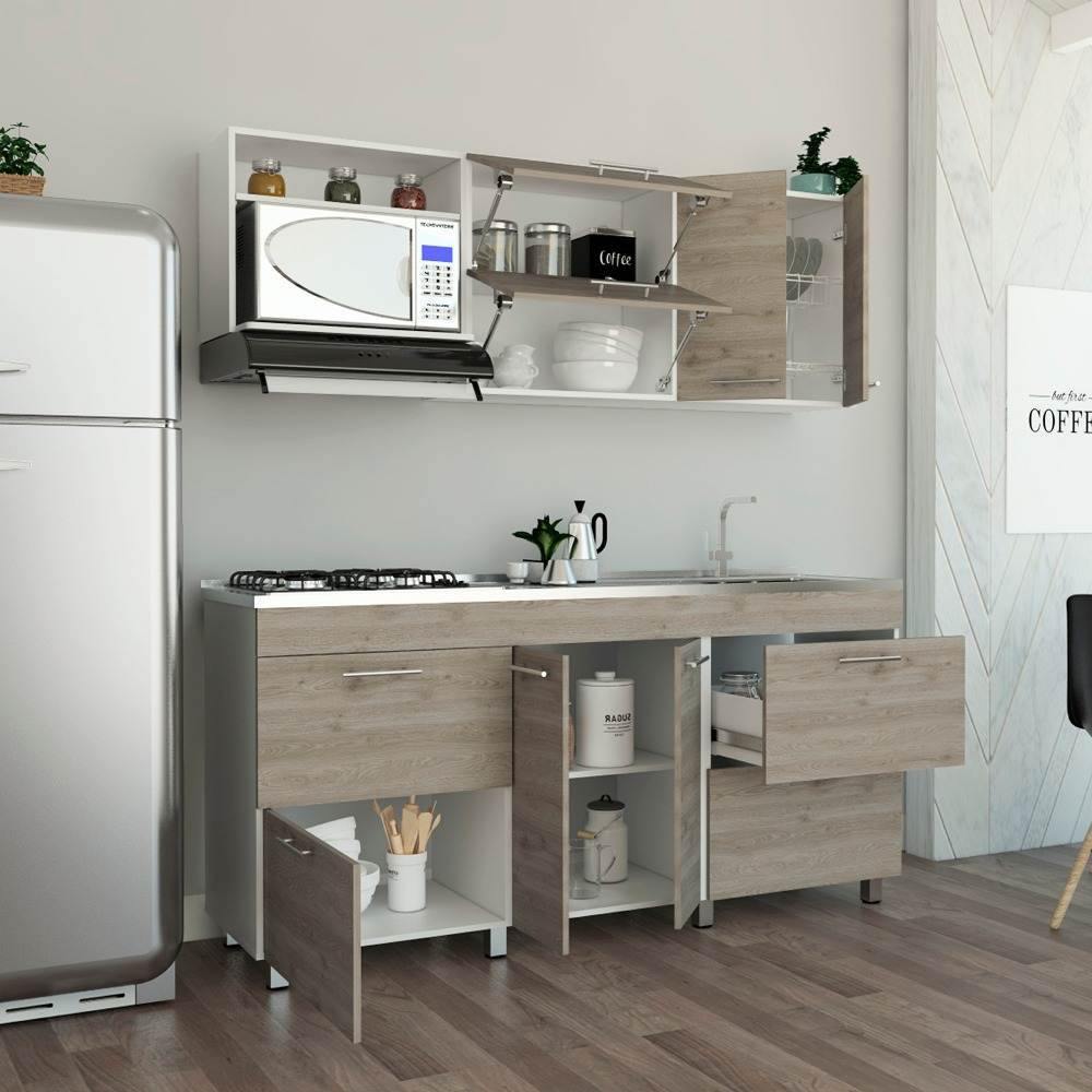 Cocina Granada Ceniza 180 cm Derecha con Mesón - Cocinas | Bylmo