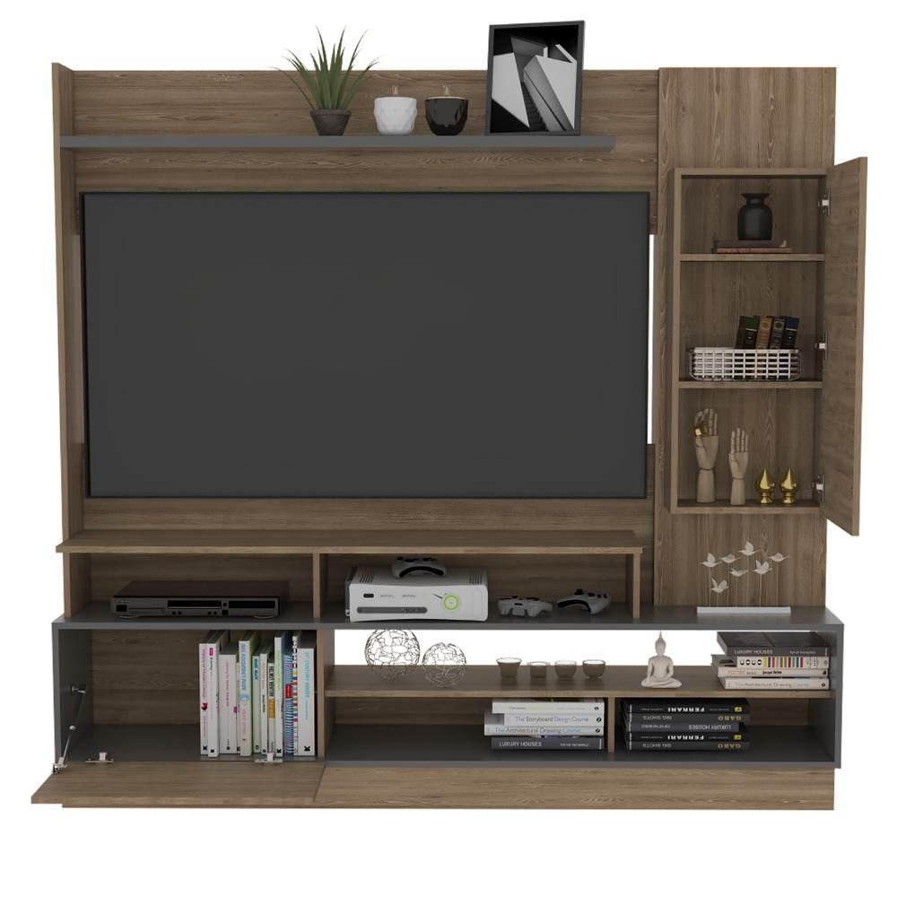 Centro de Entretenimiento Ravena Miel y Plomo 180 cm con Dos Puertas - Muebles para TV | Bylmo
