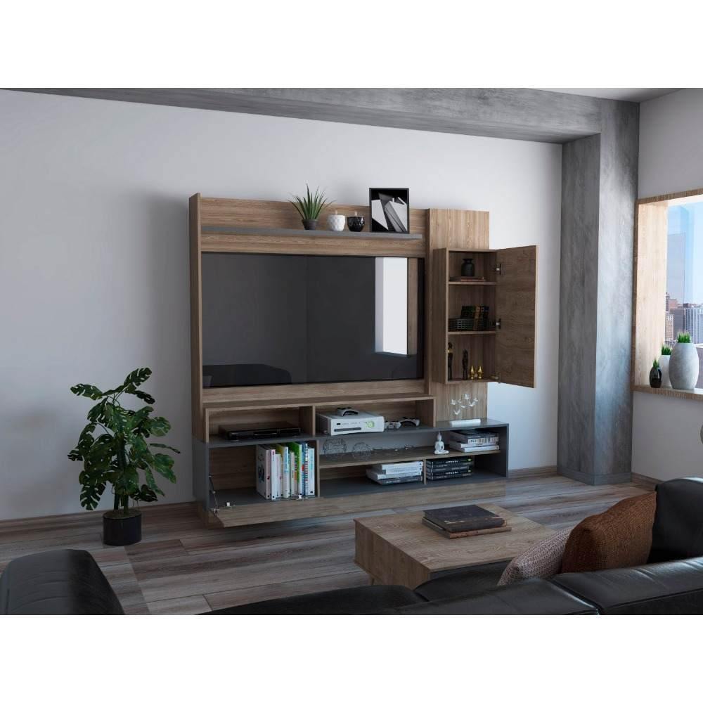 Centro de Entretenimiento Ravena Miel y Plomo 180 cm con Dos Puertas - Muebles para TV | Bylmo