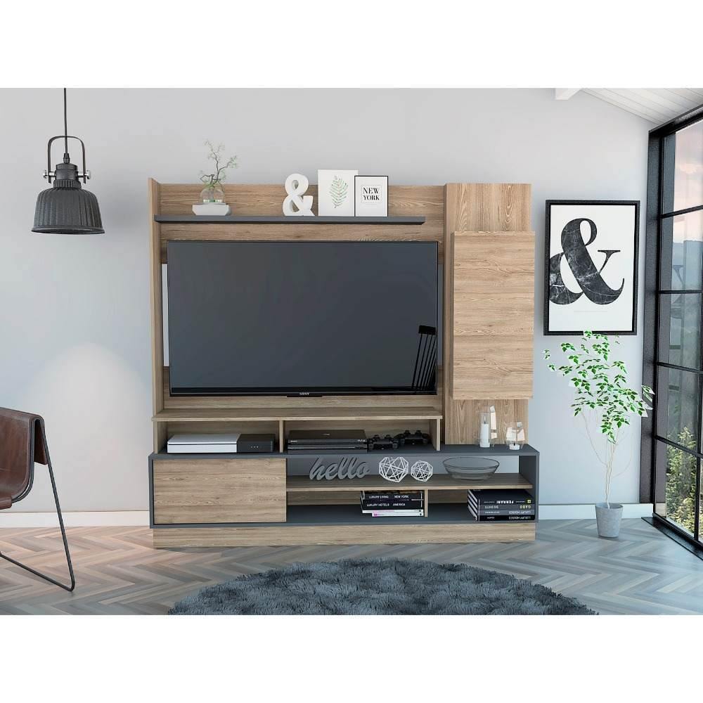 Centro de Entretenimiento Ravena Miel y Plomo 180 cm con Dos Puertas - Muebles para TV | Bylmo