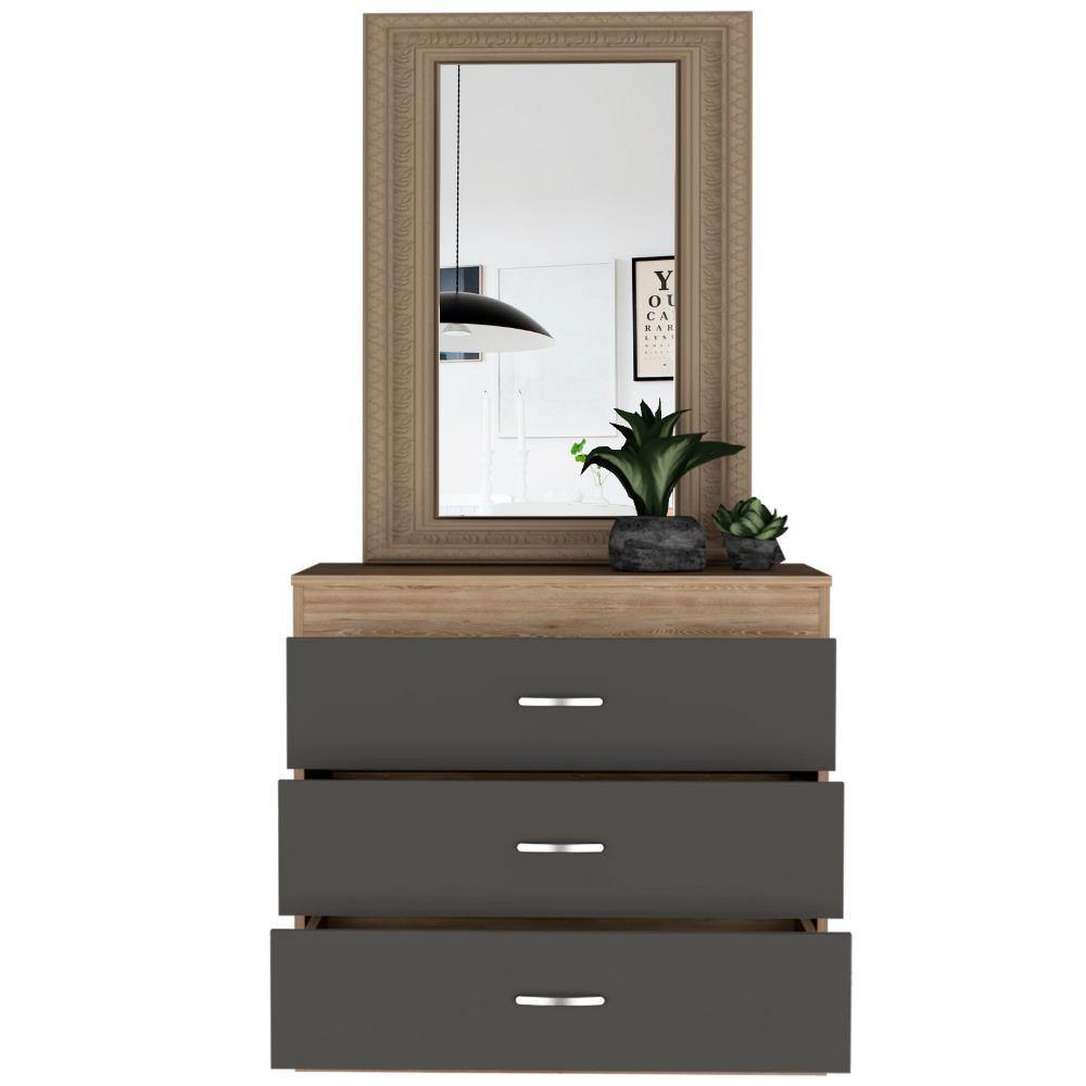 Cómoda Melia Miel y Plomo 80 cm con Tres Cajones - Cajoneras | Bylmo