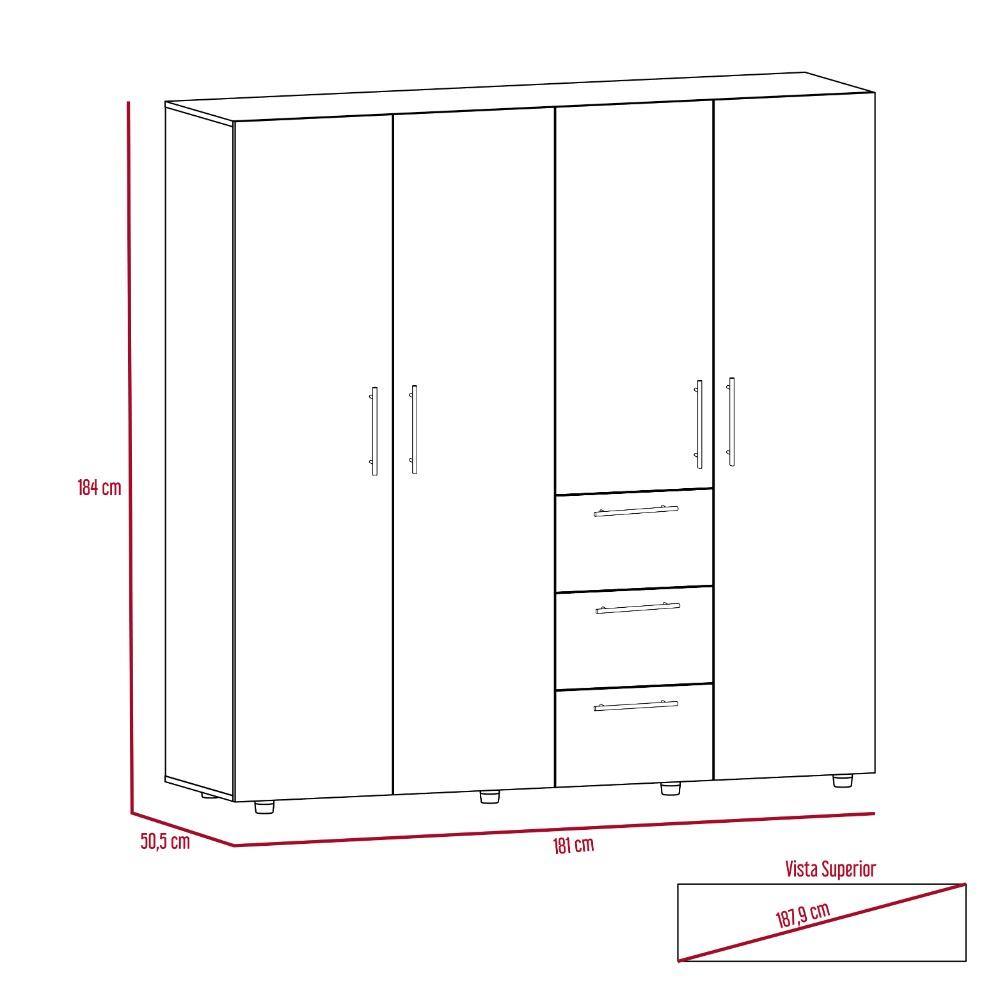 Closet Harlem Rovere 180 cm con Cuatro Puertas y Tres Cajones - Closets | Bylmo