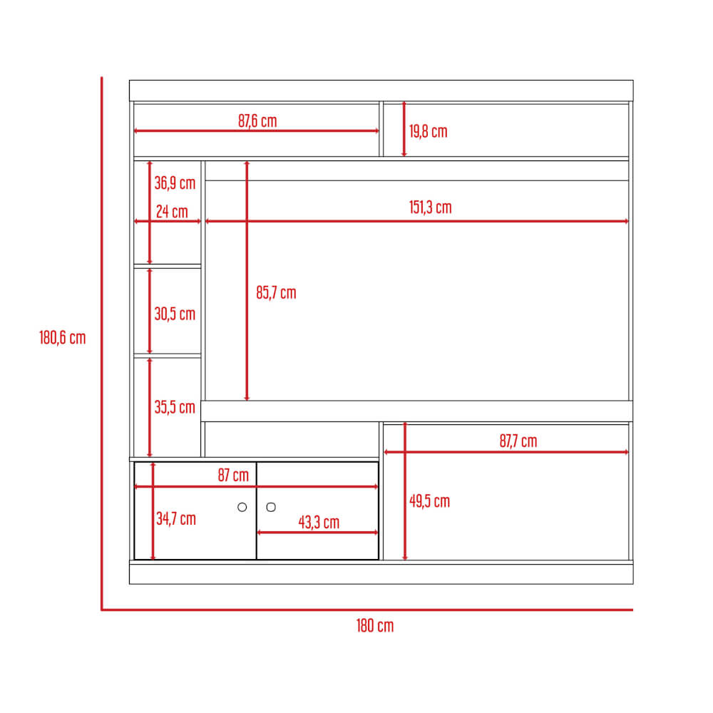 Centro de Entretenimiento Dante Wengue 180x180cm Para TV Hasta 55 Pulgadas con Un Cajón - Muebles para TV | Bylmo