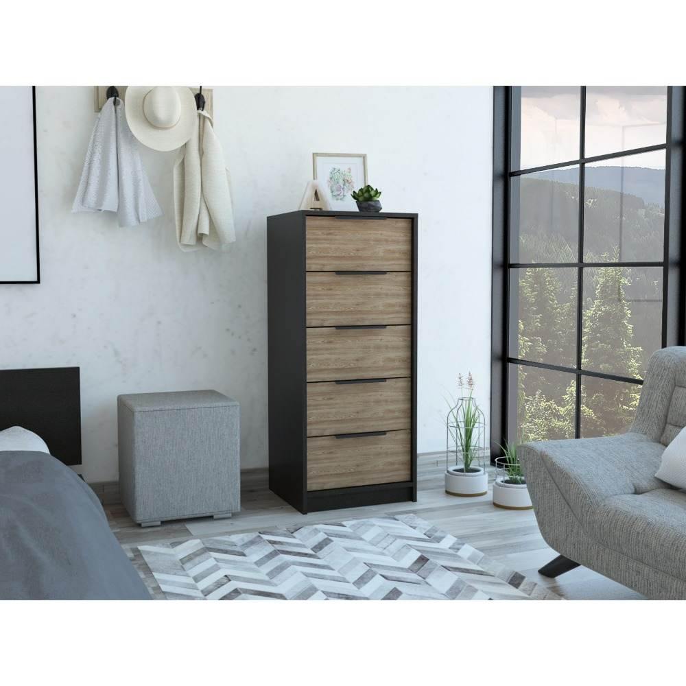 Cómoda Kaia Wengue y Miel 46x107cm De Cinco Hileras con Cinco Cajones - Cajoneras | Bylmo