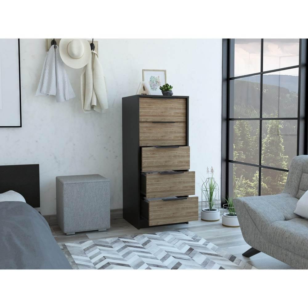 Cómoda Kaia Wengue y Miel 46x107cm De Cinco Hileras con Cinco Cajones - Cajoneras | Bylmo