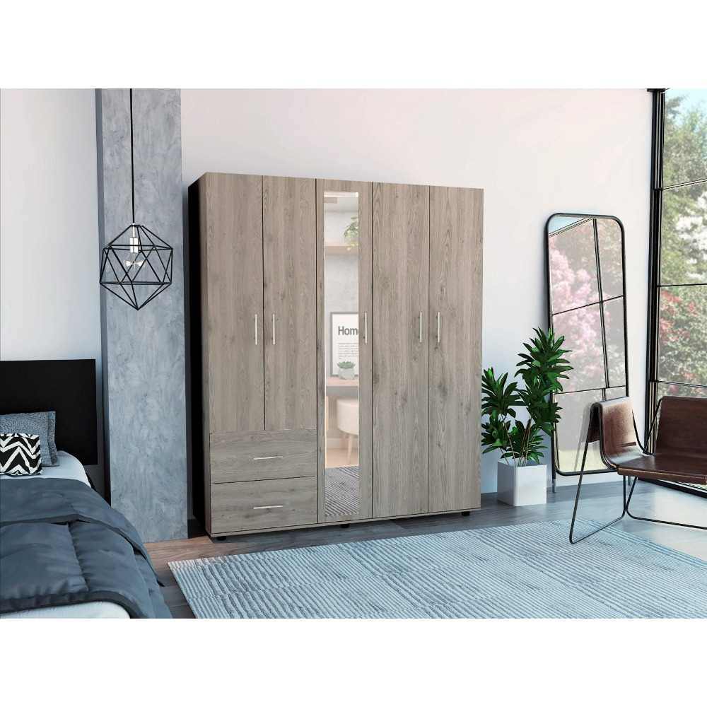 Closet Delta Ceniza 150 cm con Cinco Puertas y Dos Cajones - Closets | Bylmo