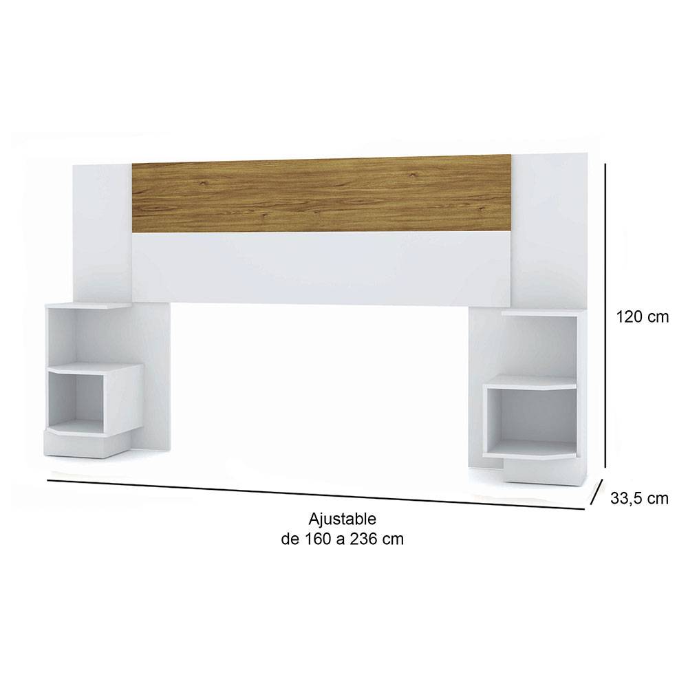 Cabecera Ajustable Seny Doble 140 cm Blanco y Cafe con Mesas de Noche - Camas | Bylmo