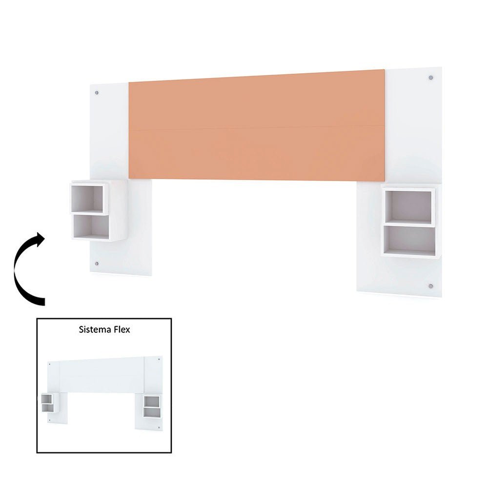 Cabecero Extendible Líbano Sencilla 100 cm a Doble 140 cm Blanco con Salmón con Mesas de Noche - Camas y Cabeceros | Bylmo