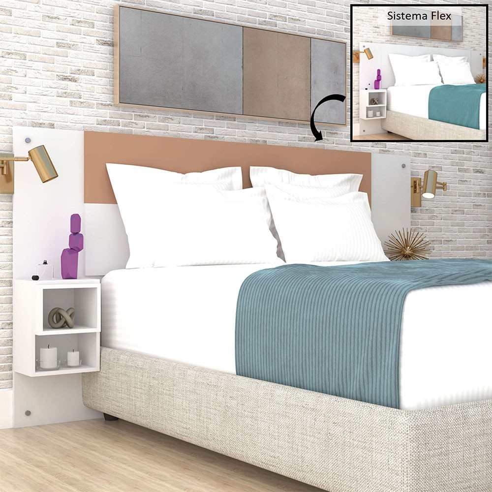 Cabecero Extendible Líbano Sencilla 100 cm a Doble 140 cm Blanco con Salmón con Mesas de Noche - Camas y Cabeceros | Bylmo