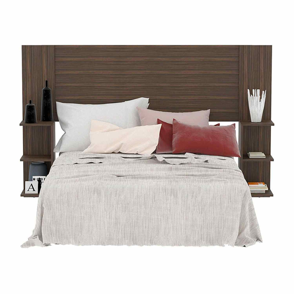 Cabecero Phoenix 195 cm Nogal con Entrepaños para Cama Doble - Camas y Cabeceros | Bylmo