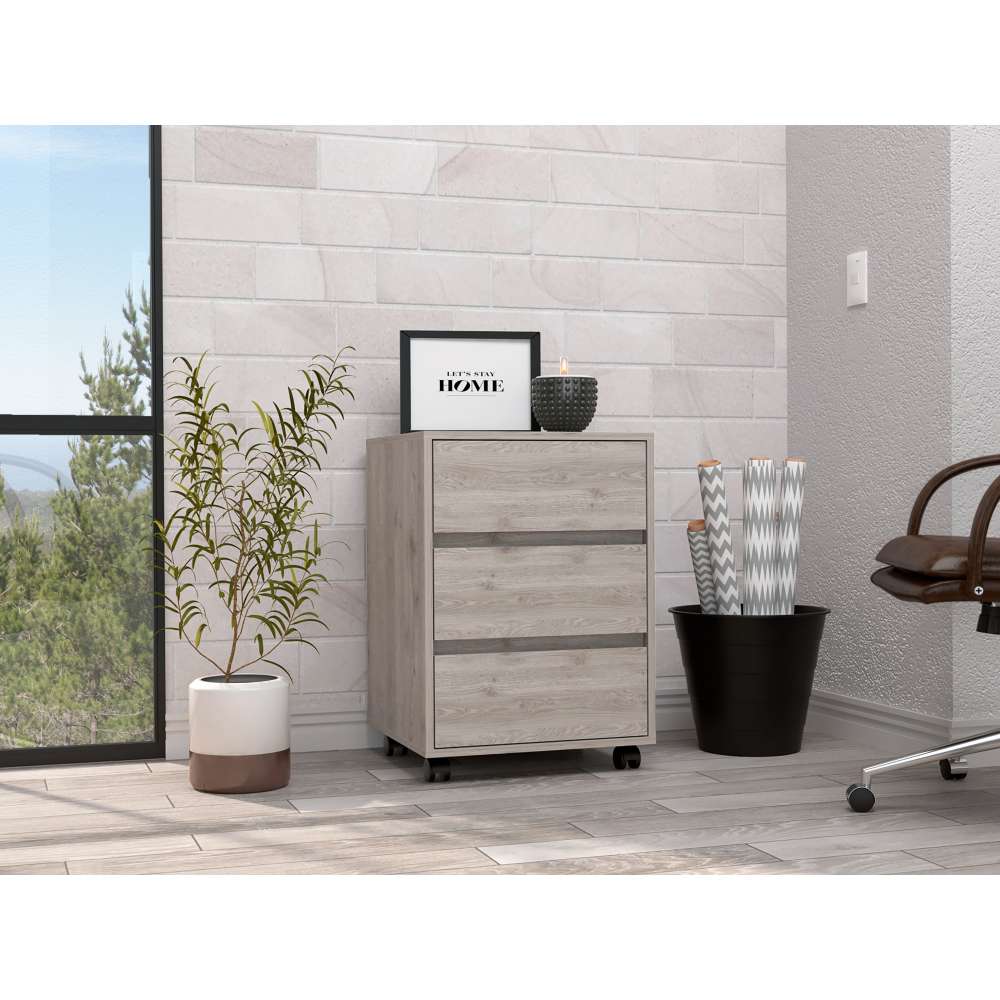 Cajonera Office Ceniza 46 cm con Tres Cajones y Rodachinas - Cajoneras | Bylmo