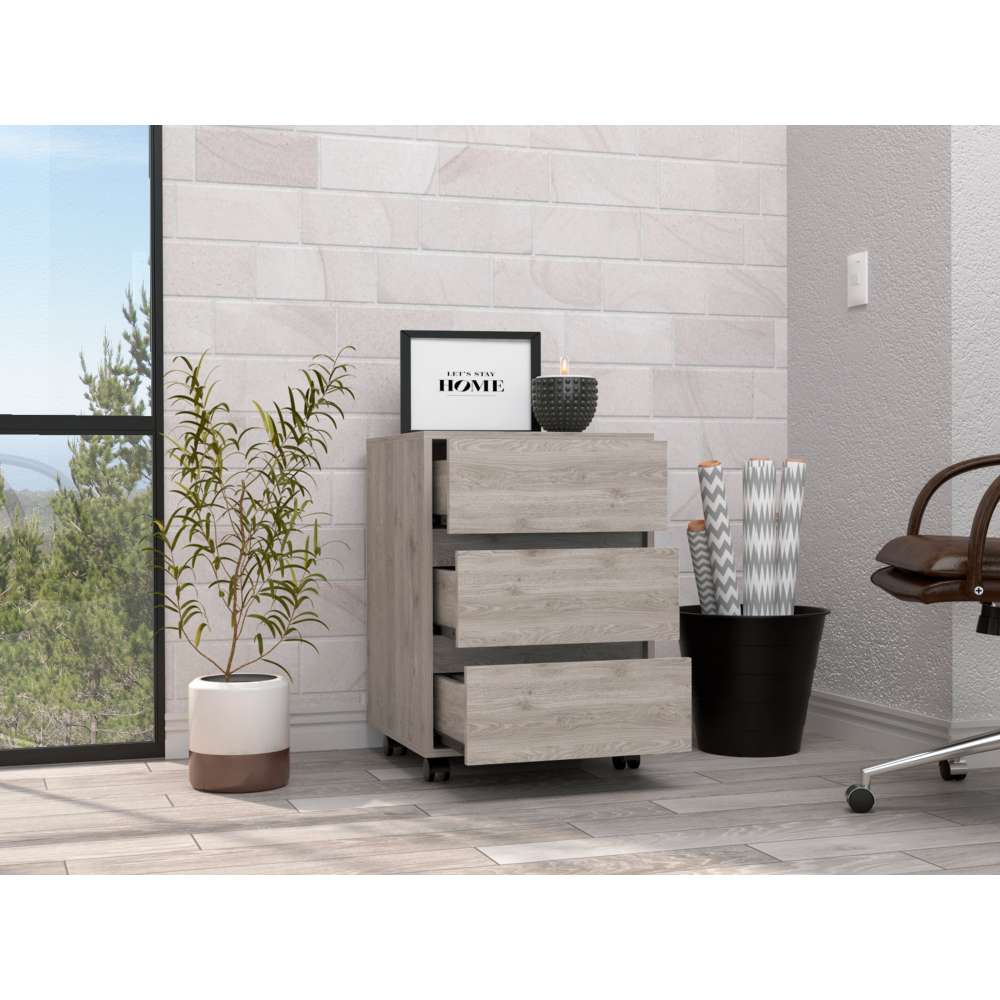 Cajonera Office Ceniza 46 cm con Tres Cajones y Rodachinas - Cajoneras | Bylmo