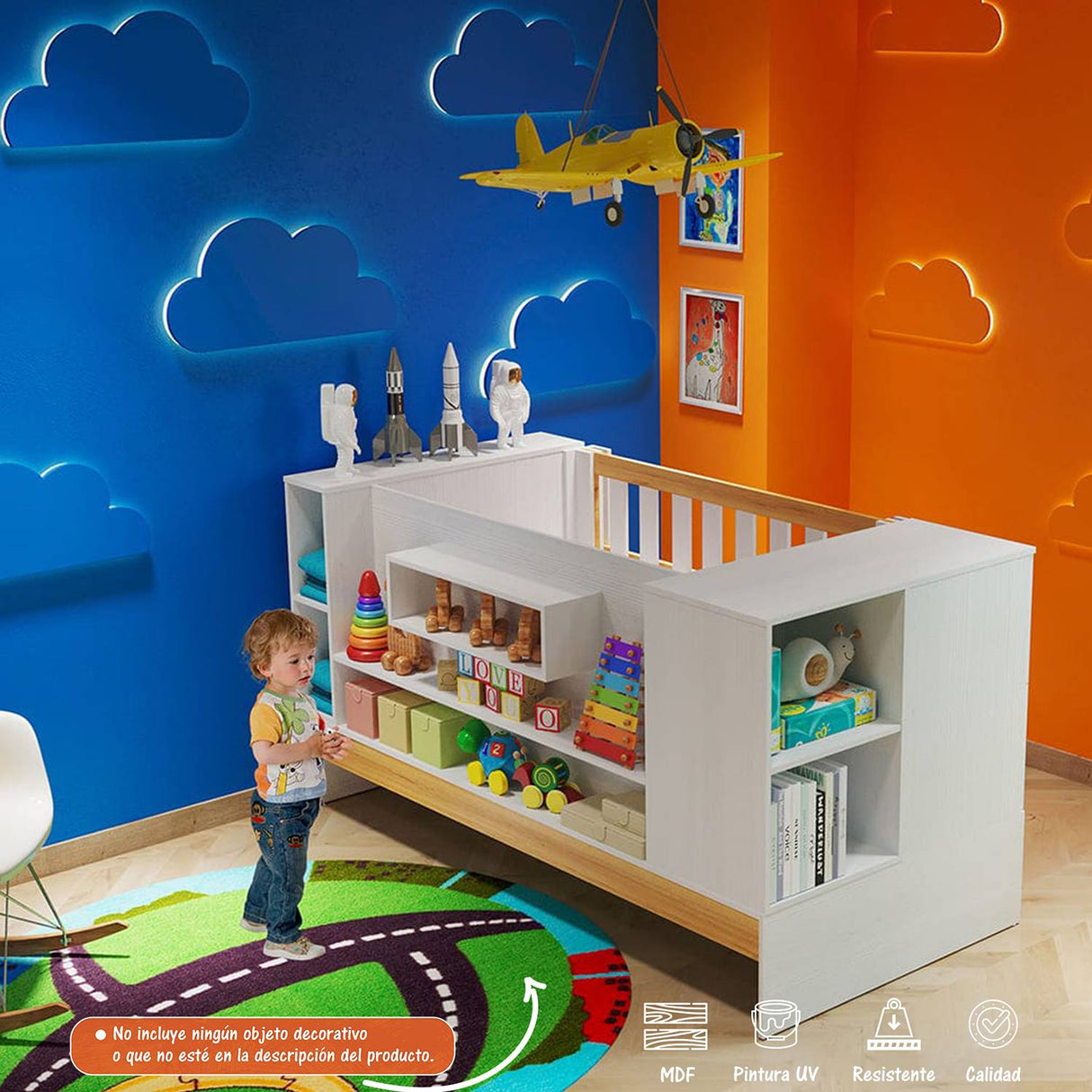 Cama Cuna Crece Contigo Blanco y Duna 94.1x104.5cm para Colchón Infantil 70 X 190 Cm con Cabecero - Camas y Cabeceros | Bylmo