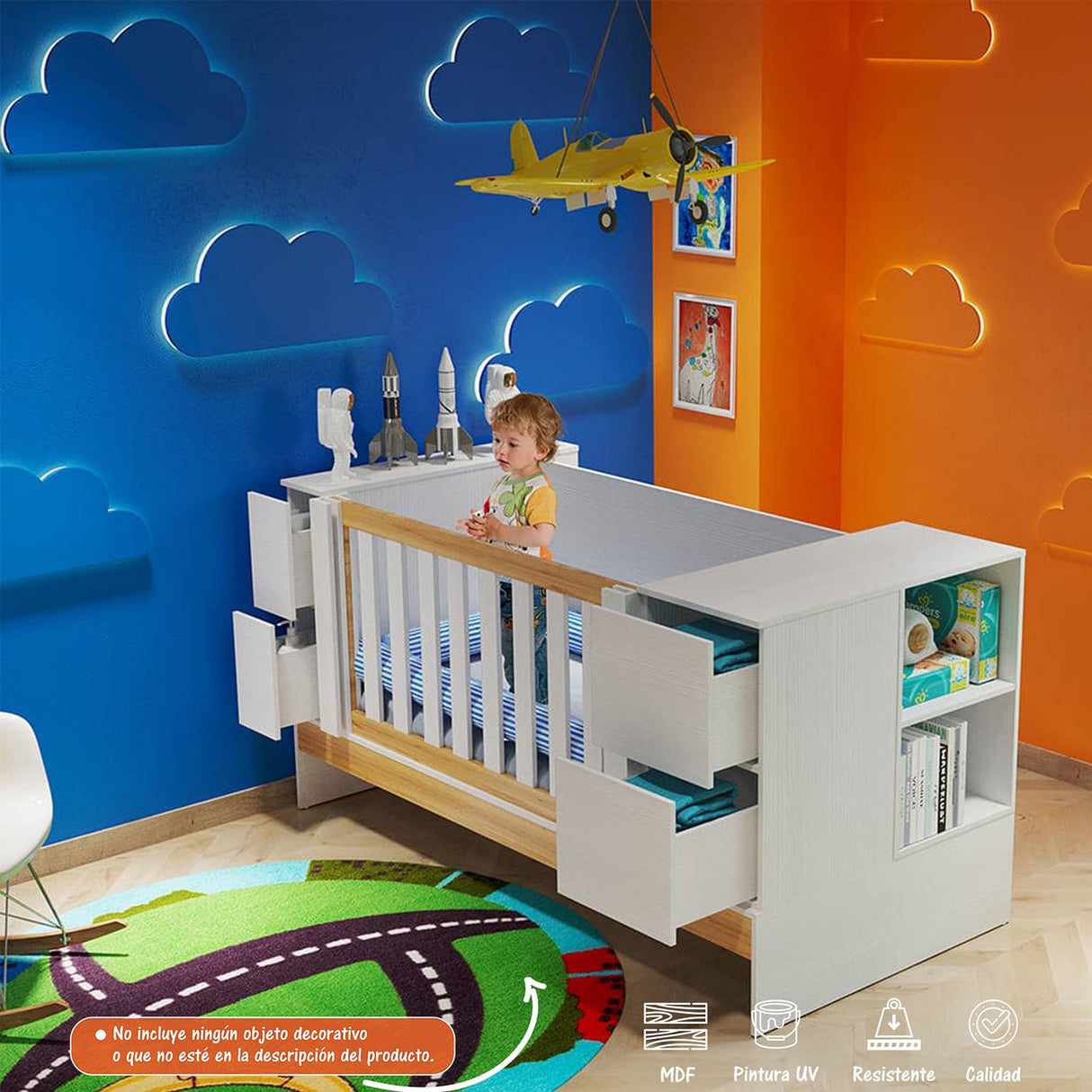 Cama Cuna Crece Contigo Blanco y Duna 94.1x104.5cm para Colchón Infantil 70 X 190 Cm con Cabecero - Camas y Cabeceros | Bylmo