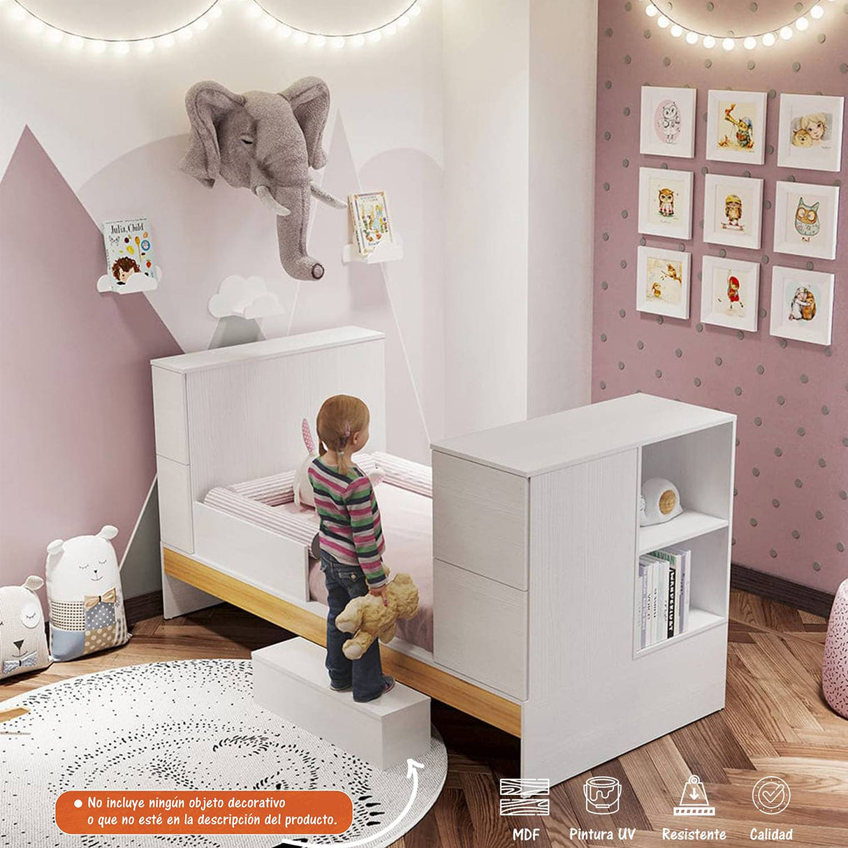 Cama Cuna Crece Contigo Blanco y Duna 94.1x104.5cm para Colchón Infantil 70 X 190 Cm con Cabecero - Camas y Cabeceros | Bylmo