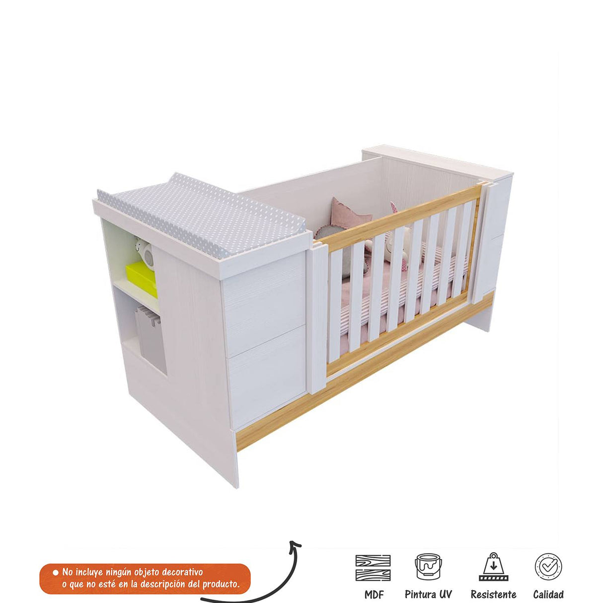 Cama Cuna Crece Contigo Blanco y Duna 94.1x104.5cm para Colchón Infantil 70 X 190 Cm con Cabecero - Camas y Cabeceros | Bylmo