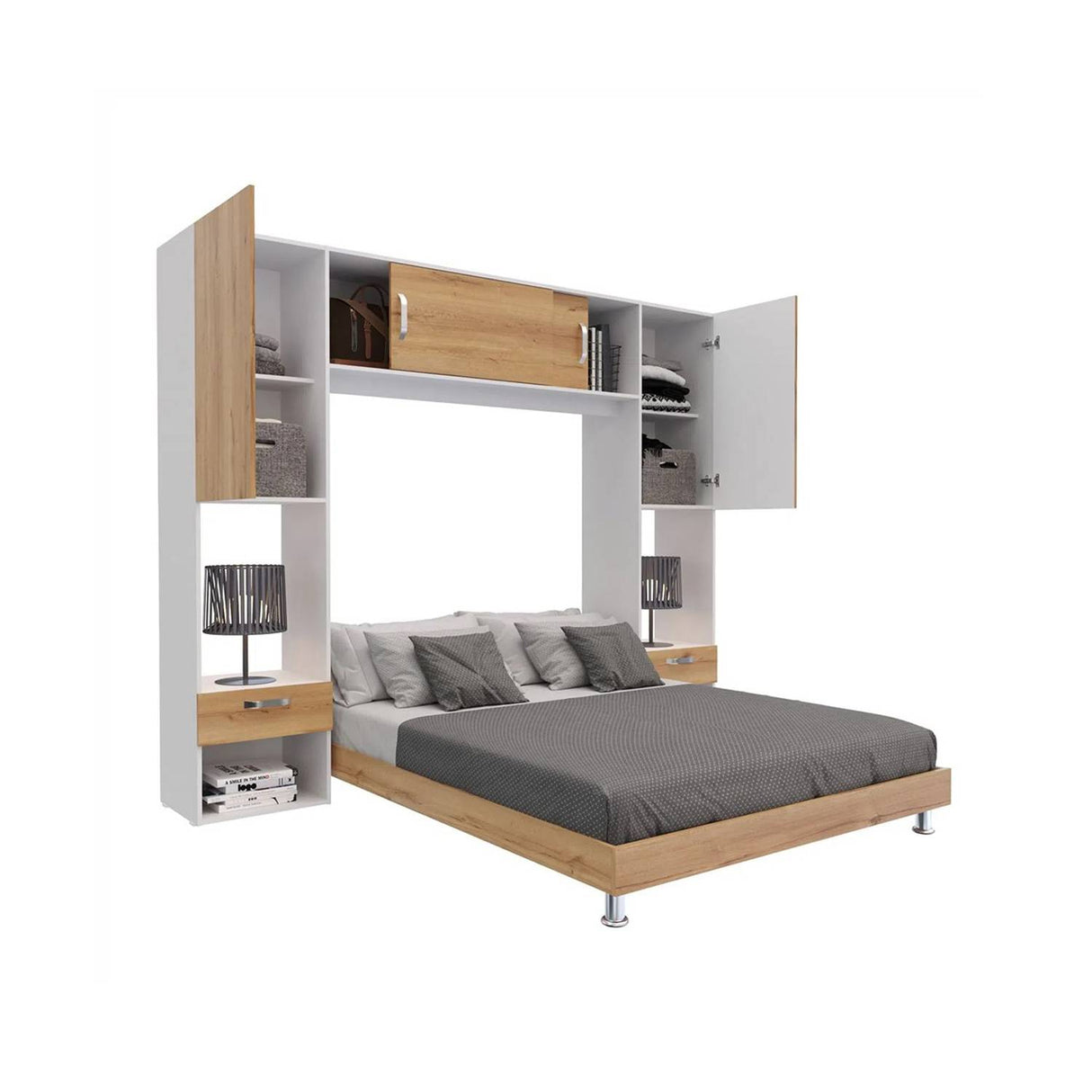 Combo Cama y Closet y Mesa de Noche Versa Duna 254x200cm para Colchón Doble 140 X 190 Cm - Camas y Cabeceros | Bylmo