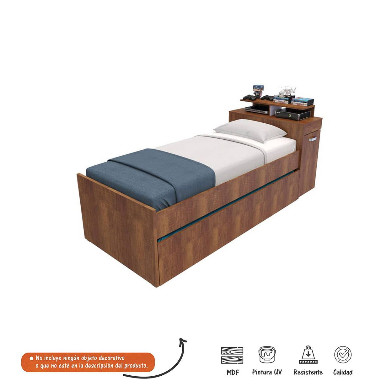 Cama Tarima Marriol Caramelo 97x96.5cm para Colchón Sencillo 90 X 190 Cm con Cabecero - Camas y Cabeceros | Bylmo
