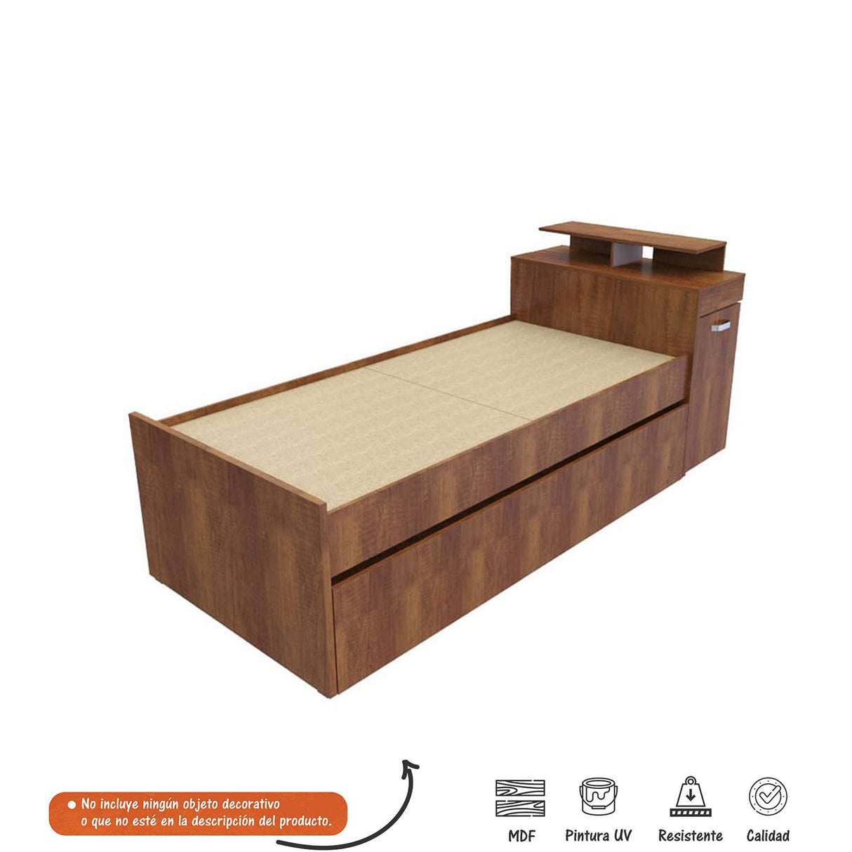 Cama Tarima Marriol Caramelo 97x96.5cm para Colchón Sencillo 90 X 190 Cm con Cabecero - Camas y Cabeceros | Bylmo