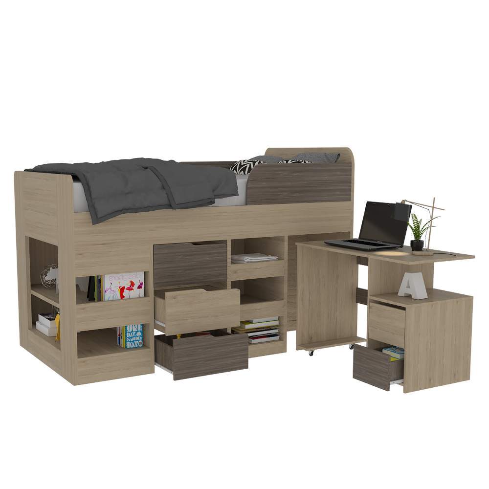 Cama Escritorio Rovere y Siena 105x130cm para Colchón Sencillo sin Colchón y con Cabecero - Camas | Bylmo