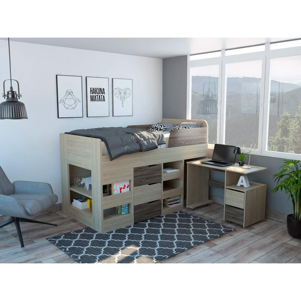 Cama Escritorio Rovere y Siena 105x130cm para Colchón Sencillo sin Colchón y con Cabecero - Camas | Bylmo