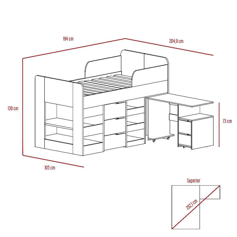 Cama Escritorio Rovere y Siena 105x130cm para Colchón Sencillo sin Colchón y con Cabecero - Camas | Bylmo