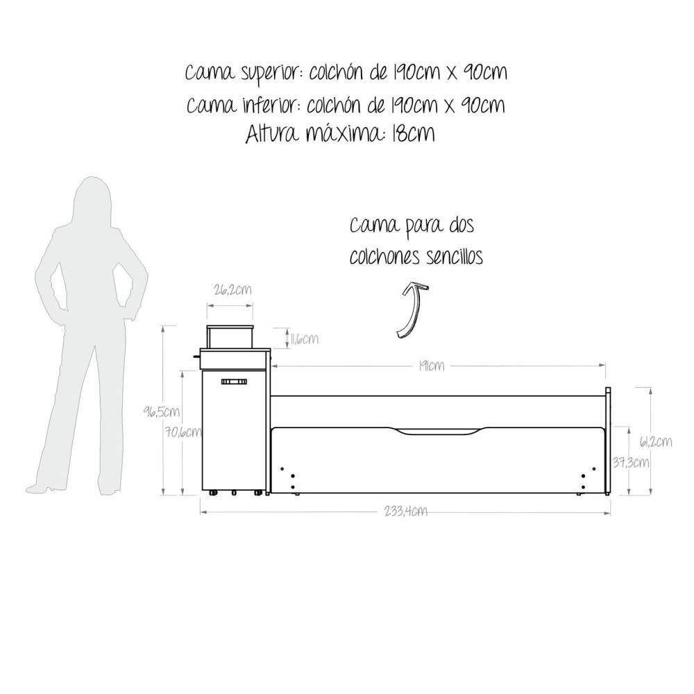 Cama Caramelo 233.4x96.5cm para Colchón Sencillo 90 X 190 Cm con Cabecero - Camas | Bylmo
