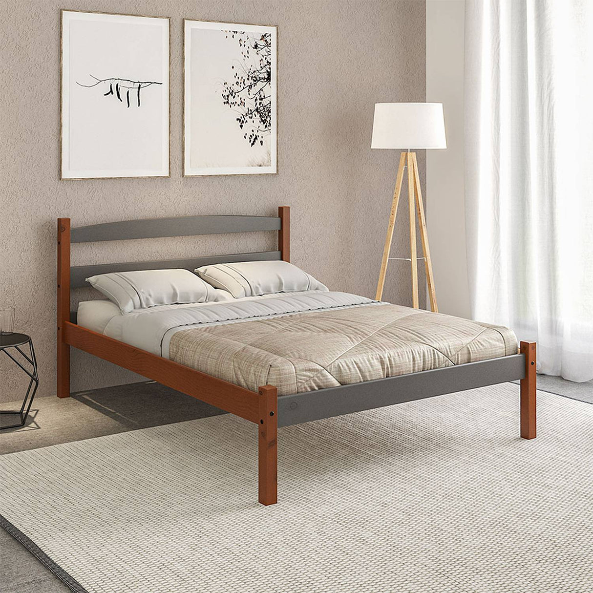 Cama Delta Acacia y Gris 147x96cm para Colchón Doble 140 X 190 Cm con Cabecero - Camas y Cabeceros | Bylmo