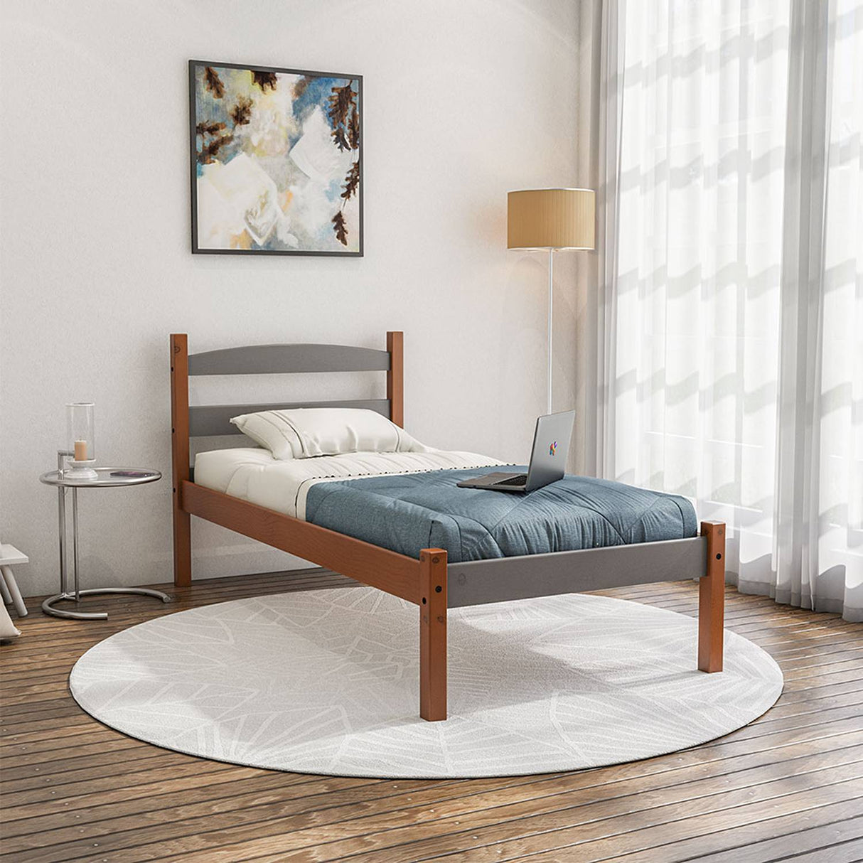 Cama Delta Sencilla 100 cm Acacia y Gris - Camas y Cabeceros | Bylmo