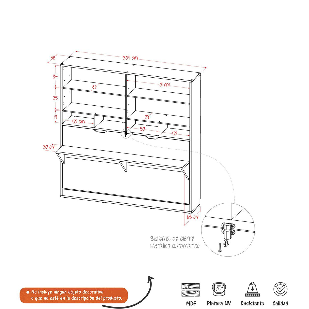 Cama Abatible Caramelo y Blanco 209x211cm para Colchón Sencillo 100 X 190 Cm Multifuncional - Camas y Cabeceros | Bylmo