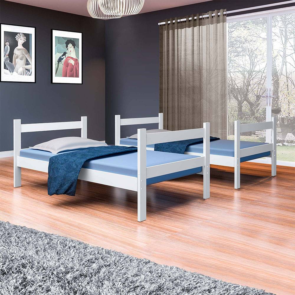 Camarote Erick Sencilla 90 cm Blanco Dos Niveles Multifuncional - Camas | Bylmo