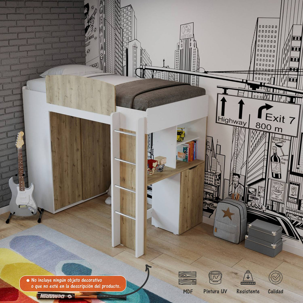 Camarote Multifuncional Con Closet Repisa Y Escritorio Extensible - Duna - Camas y Cabeceros | Bylmo